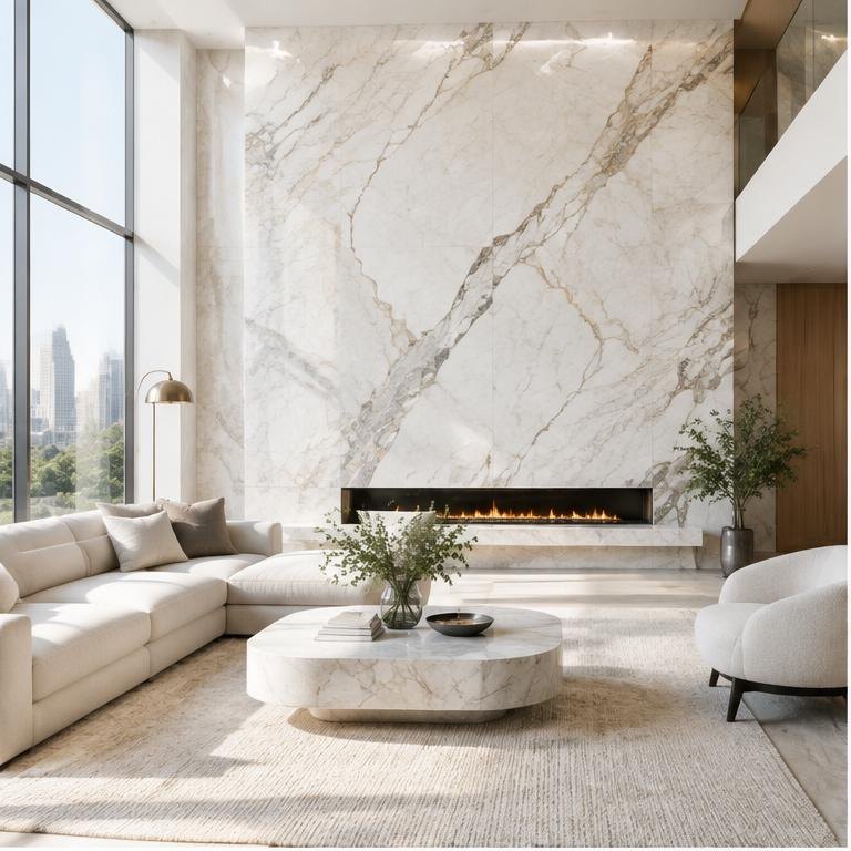 Living room with Calacatta Gold